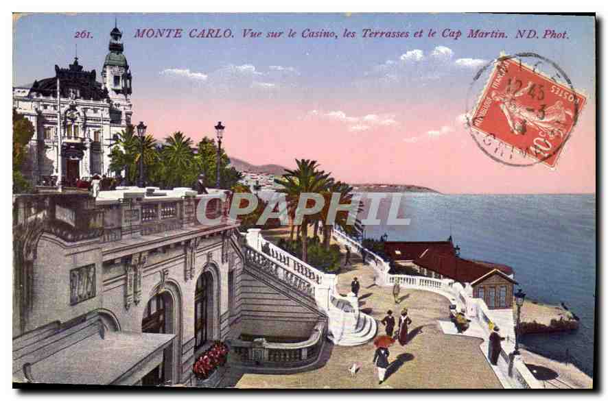 CPA Monte Carlo vue sur le Casino les Terrasses et le Cap Martin 