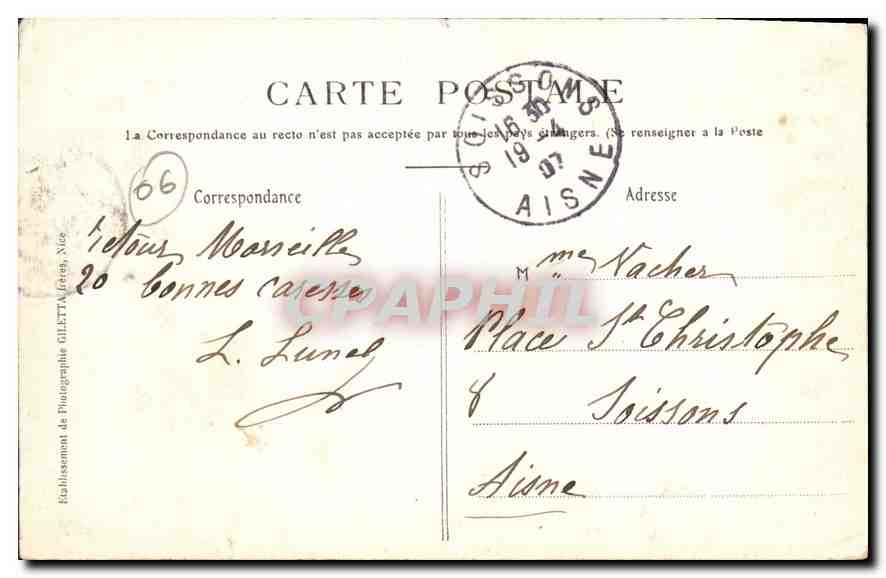 CPA Collection Artistique Excursion a 30 kil de Nice Saut des Francais a Duranus Vallee de la Vesubi — Rückseite