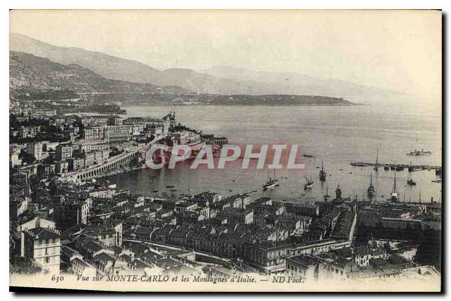 Vue sur MONTE-CARLO et les Montagnes d'Italie — ND Phot. — n° 630