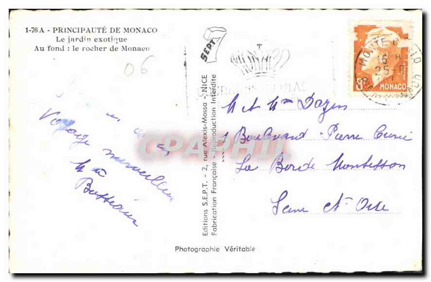 Monaco — Le jardin exotique — Éditions SEPT - NICE — Verso