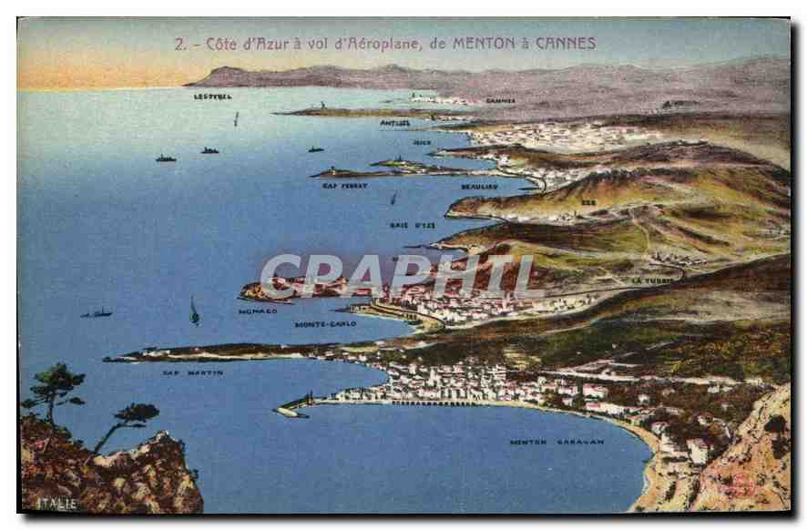 CPA Cote d'Azur a vol d'Aeroplane de Menton a Cannes 