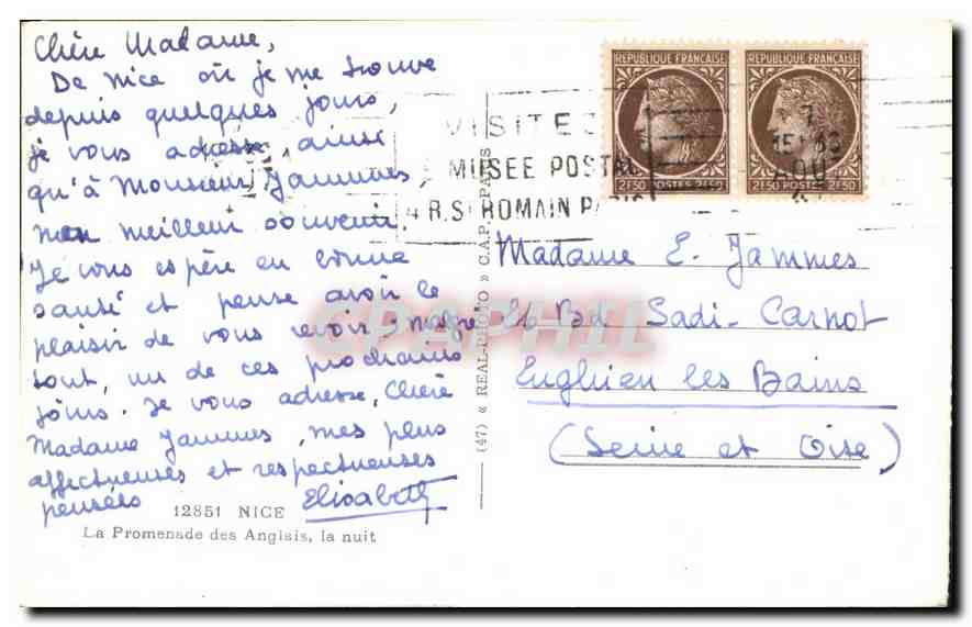 CPA Nice La Promenade des Anglais la nuit  — Rückseite