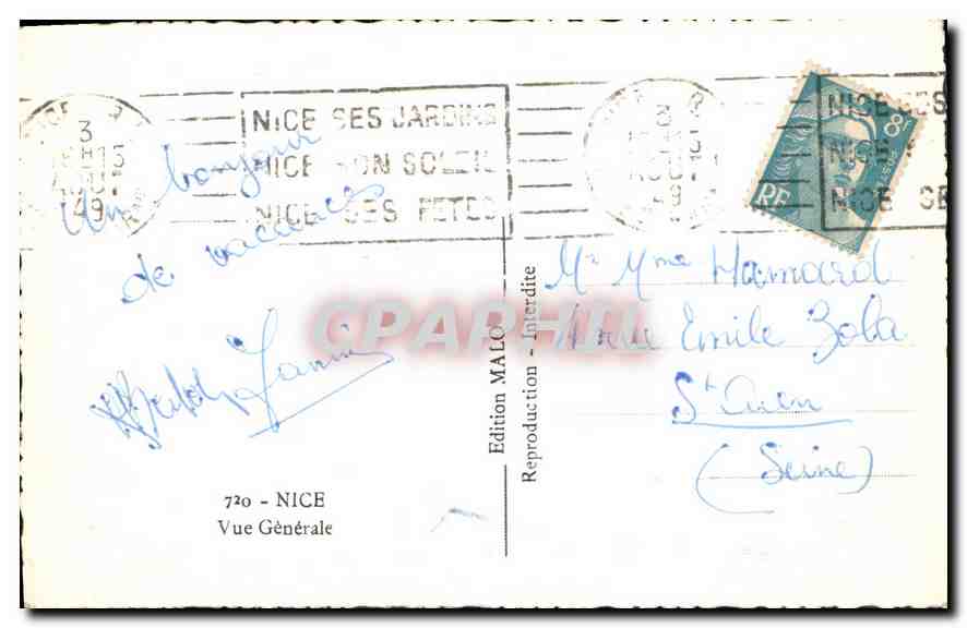 CPA Nice Vue generale  — Rückseite