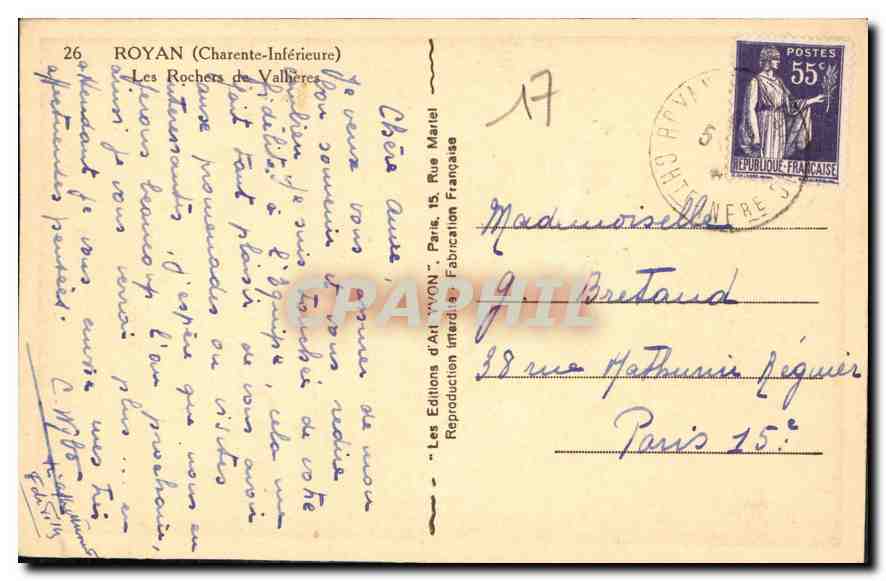 Royan (Charente-Inférieure) — Les Rochers de Valbèrèze — Éditions d'Art Yvon — Back