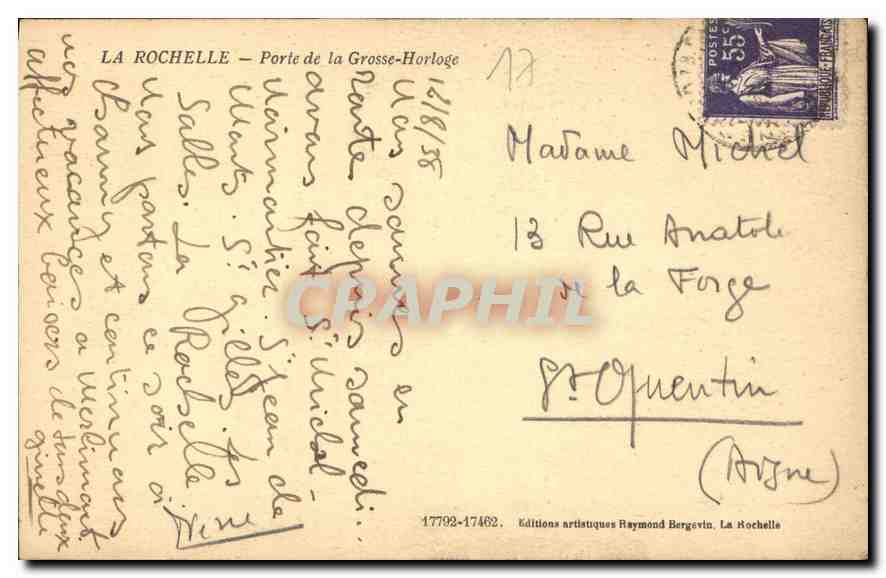CPA La Rochelle Porte de la Grosse Horloge  — Verso