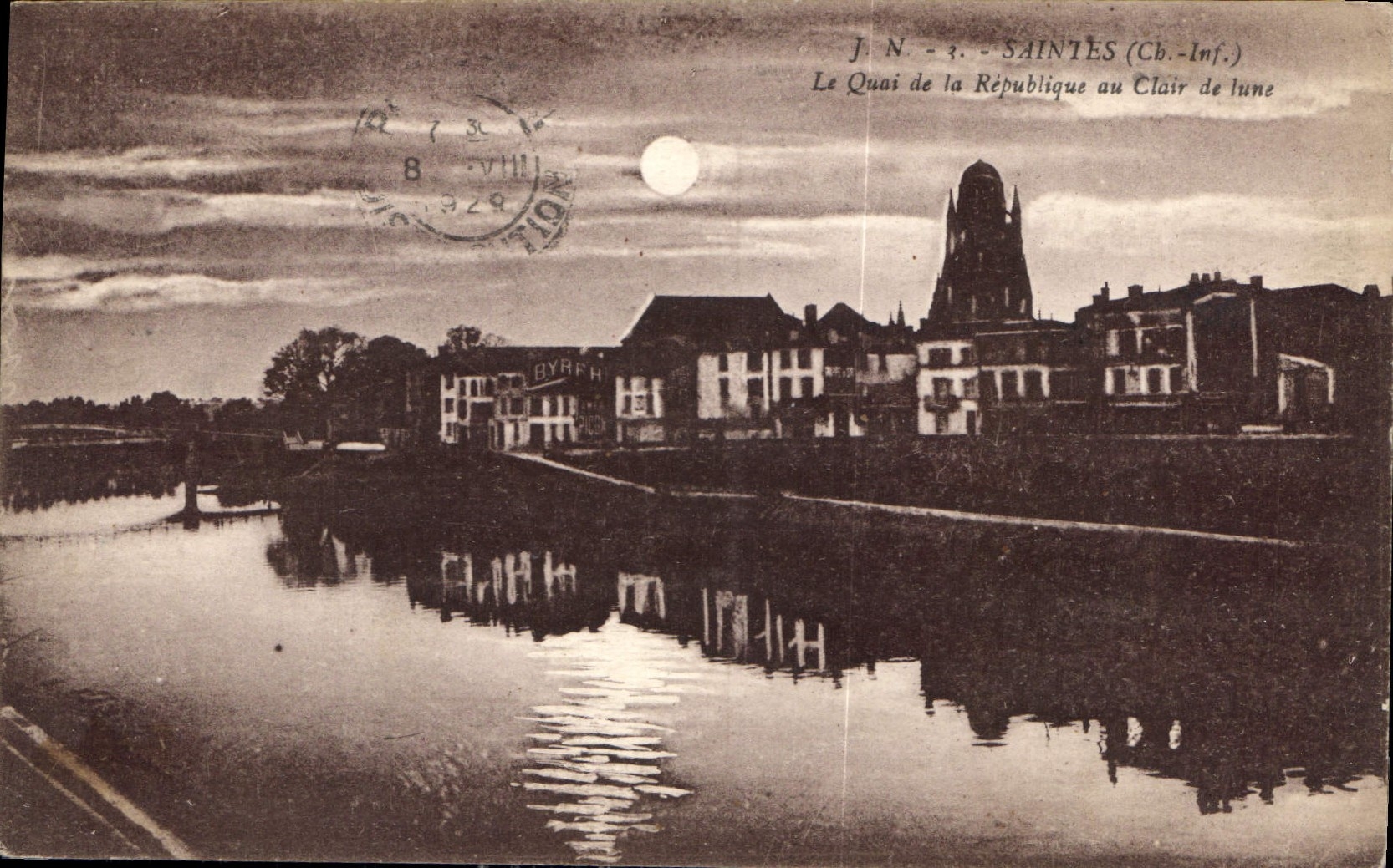 CPA Saintes Ch Inf Le Quai de la Republique au Clair de lune 