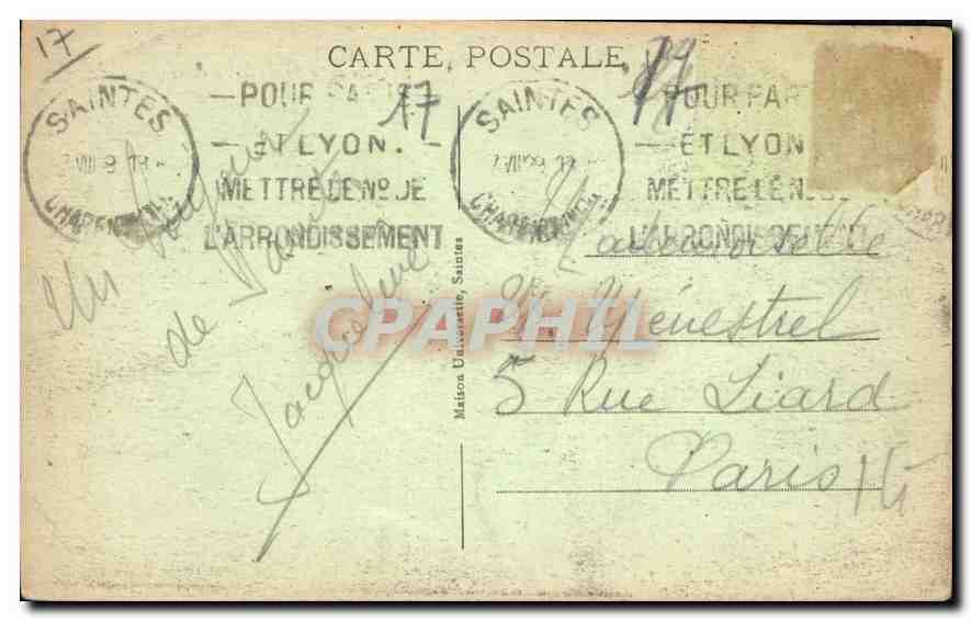 CPA Saintes Ch Inf Le Quai de la Republique au Clair de lune  — Rückseite