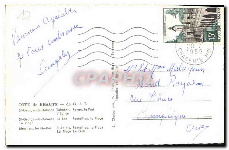 CPM Cote de Beaute St Georges de Didonne Talmont Royan le Port l'Eglise Le Bac Pontaillac la Plage M — Back