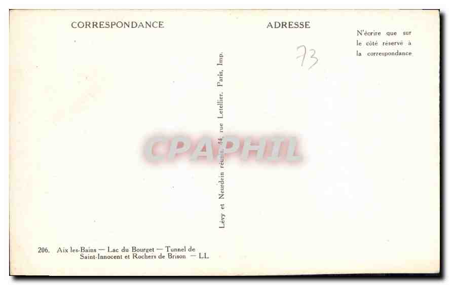 CPA Aix les Bains lac du Bourget Tunnel de Saint Innocent et Rochers de Brison  — Rückseite