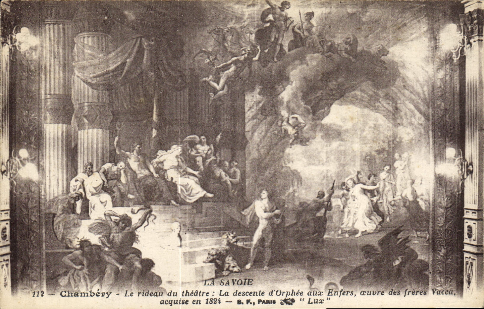 CPA La Savoie Chambery Le rideau du theatre la descente d'Orphee aux Enfers oeuvre des freres Vacca 