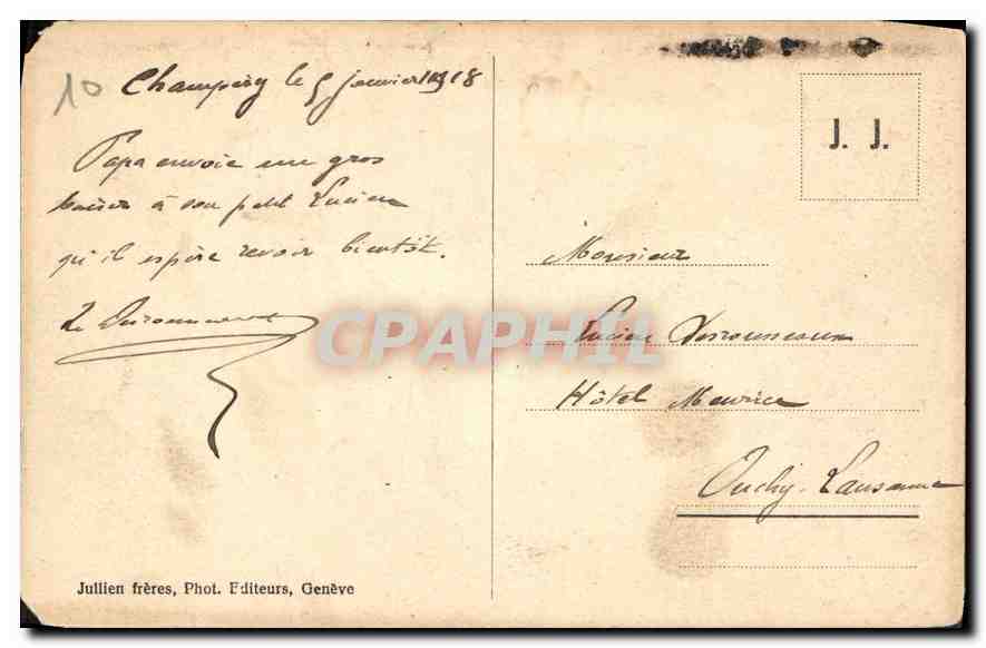 Tarjeta postal antigua Chambery Hotel de la Dent du Midi — Reverso