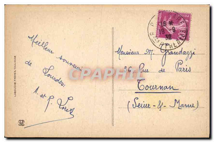 CPA Lourdes La Grotte et la Basilique  — Verso