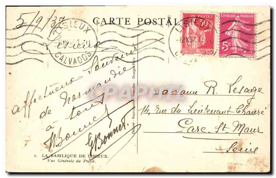 Basilique de Lisieux — Vue Générale du Projet — Éditeur : DRUGES-PAYS — Verso