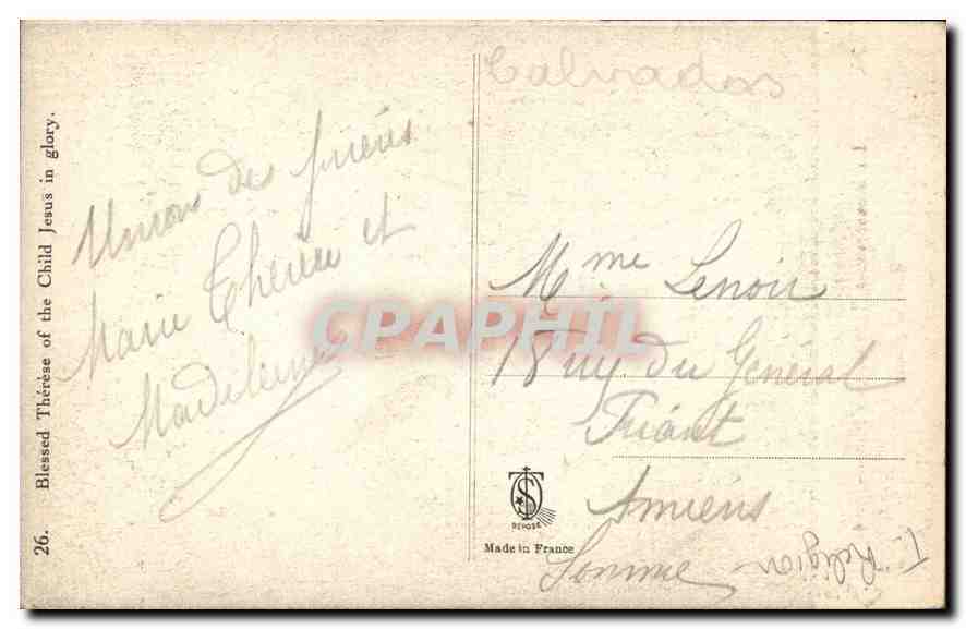 CPA La Bienheureuse Therese de l'Enfant Jesus dans la gloire  — Verso