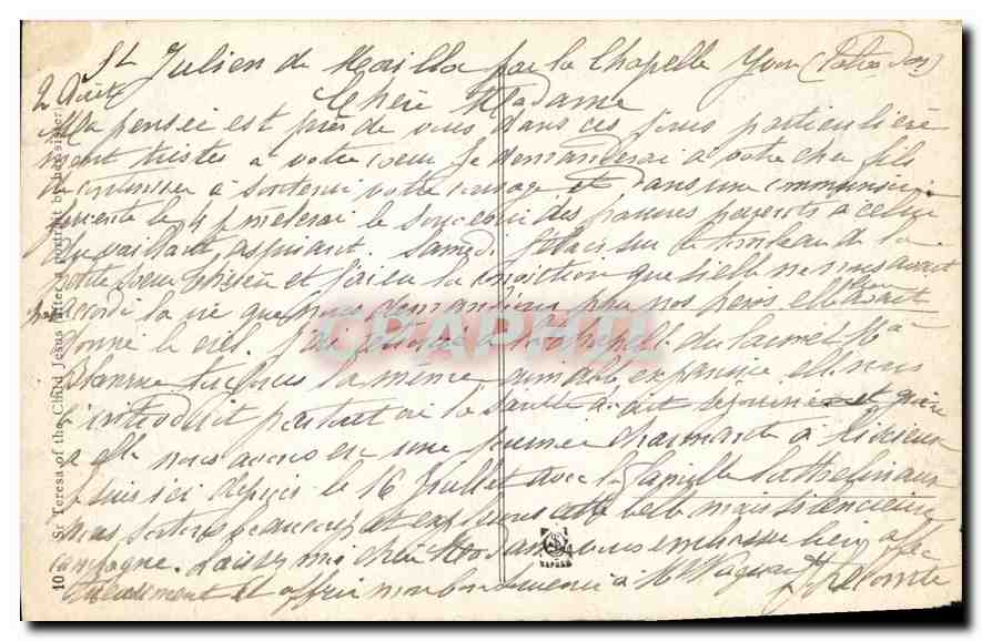 Sœur Thérèse de l'Enfant Jésus — (d'après un tableau de sa sœur) — CPAPHIL n°10 — Back