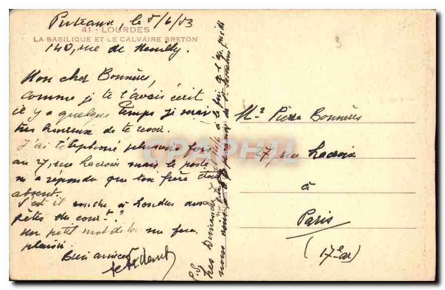 CPA Lourdes La Basilique et le Calvaire Breton  — Verso