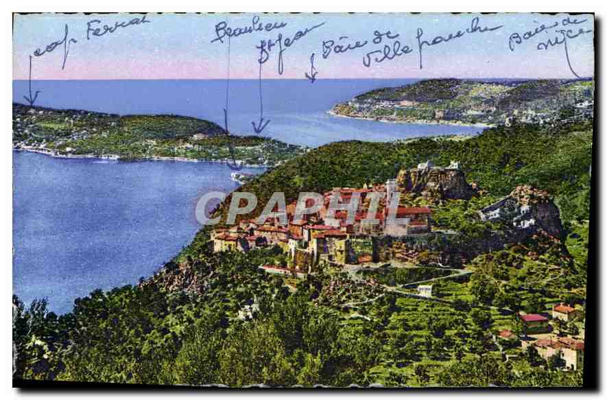 CPA Eze village vue generale prise de la Grande Corniche 