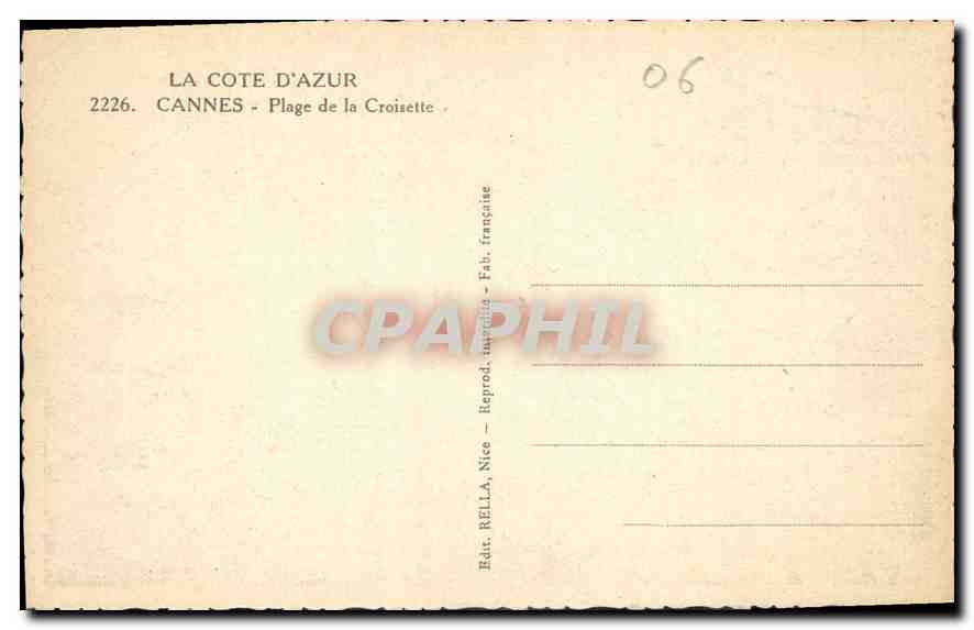 CPA La Cote d'Azur Cannes Plage de la Croisette  — Rückseite