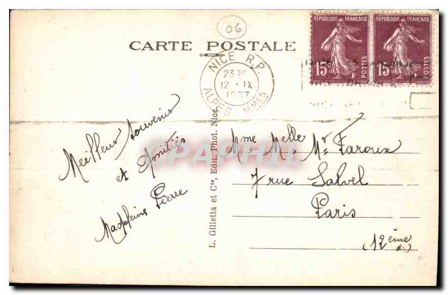 CPA Nice Jardin Albert 1er Palais de la Jetee  — Rückseite
