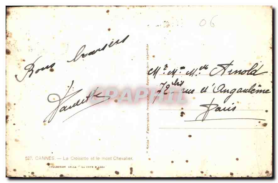CPA Cannes La Croisette et le mont Chevalier  — Verso