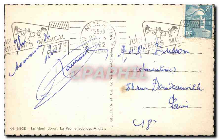 CPA Nice Le Mont Boron La Promenade des Anglais  — Rückseite