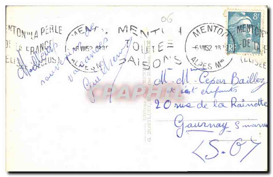 CPA Menton La Vieille Ville  — Rückseite