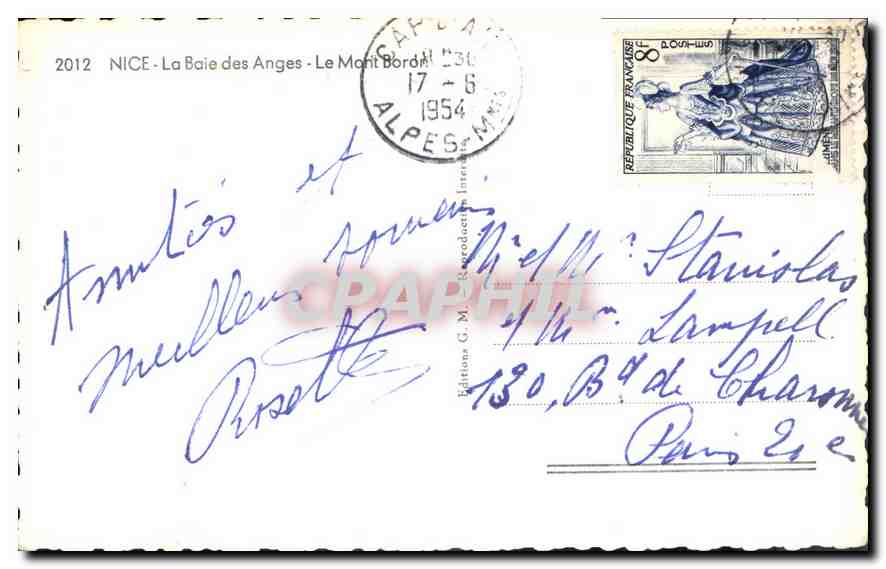 CPA Nice La Baie des Anges Le Mont Boron  — Rückseite