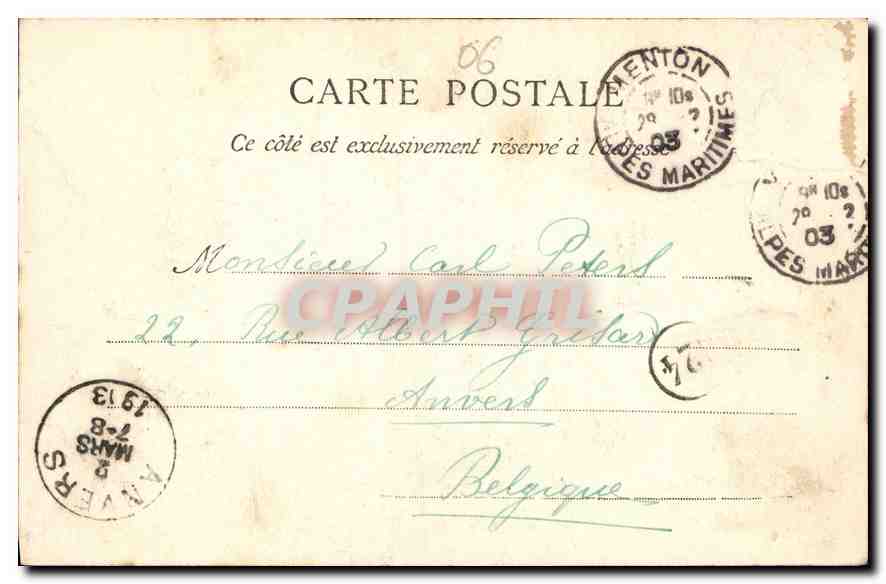 CPA Menton vue generale depuis la Frontiere  — Rückseite