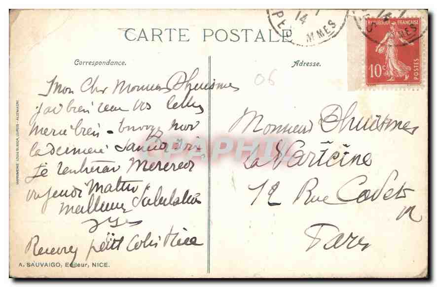 CPA Nice Le Jardin Public et la Jette Promenade  — Rückseite