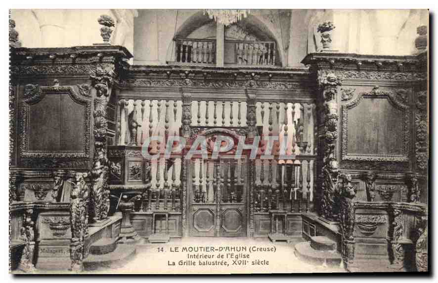 Le Moutier-d'Hun (Creuse) — Intérieur de l'Église, la grille balustrée du XVIIe siècle — Malinport, éditeur
