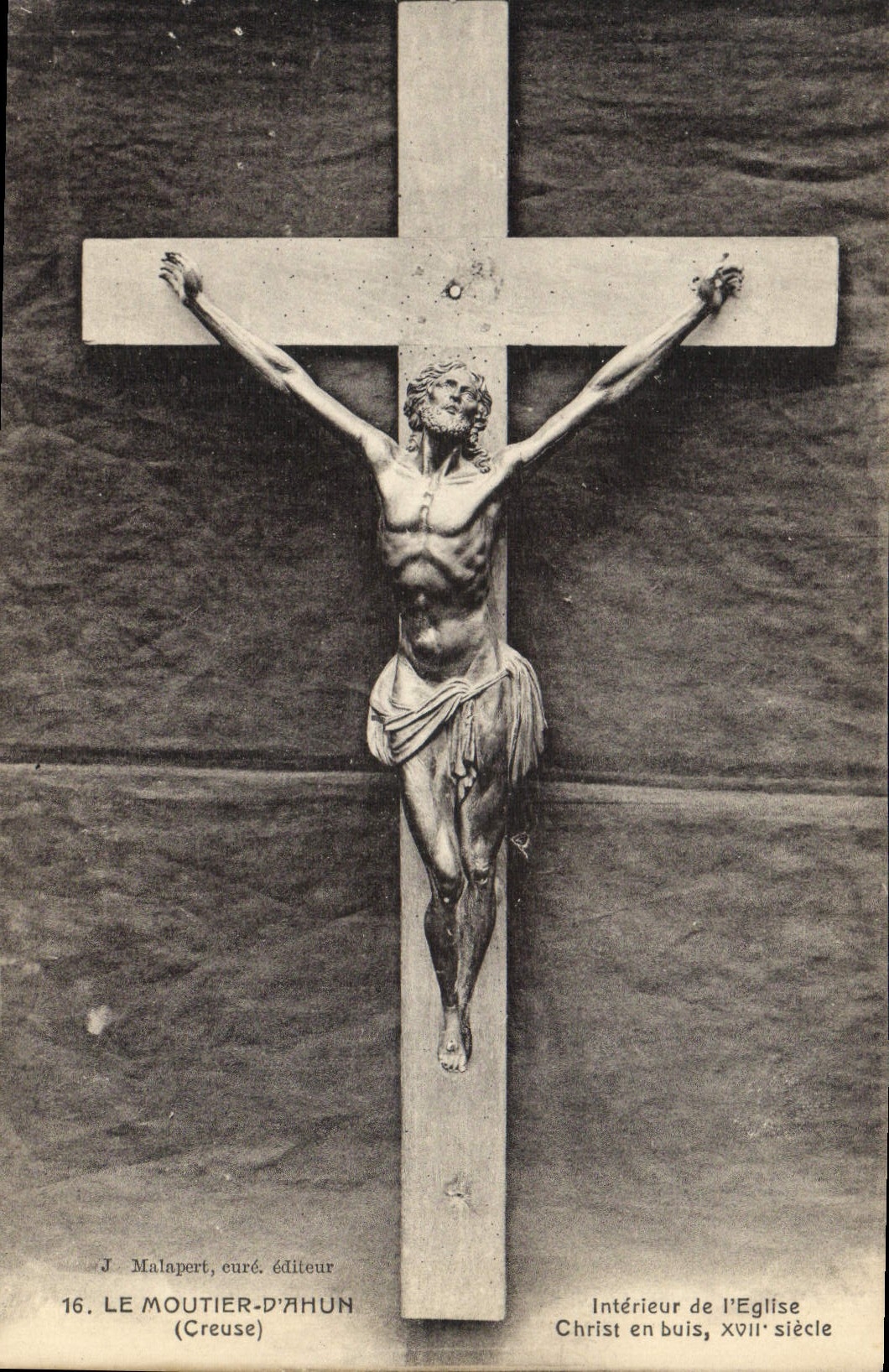 Christus aus Holz — Innenansicht der Kirche — J. Malapert, Pfarrer, Verleger, Nr. 16