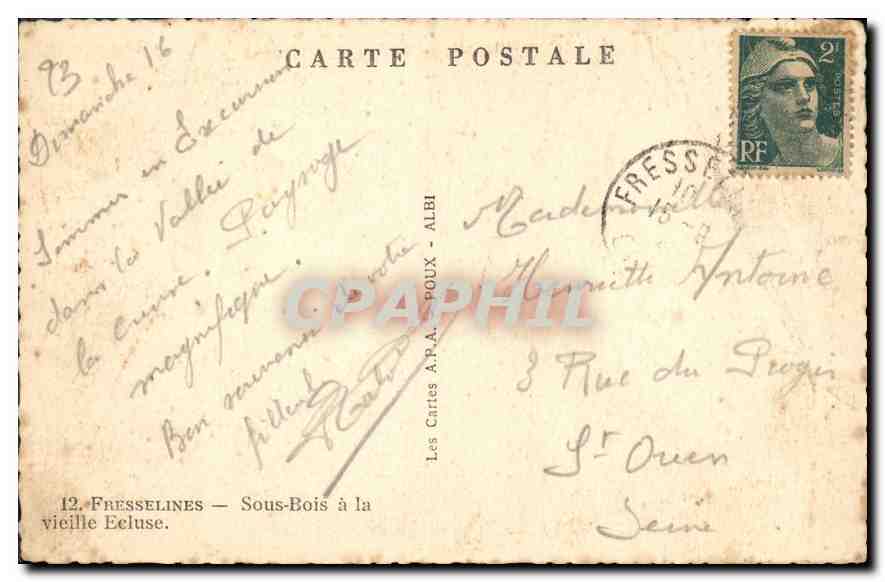 Ecluse dans la vallée de la Creuse — Les Cartes A.P.A. - POUX - ALBI — Rückseite