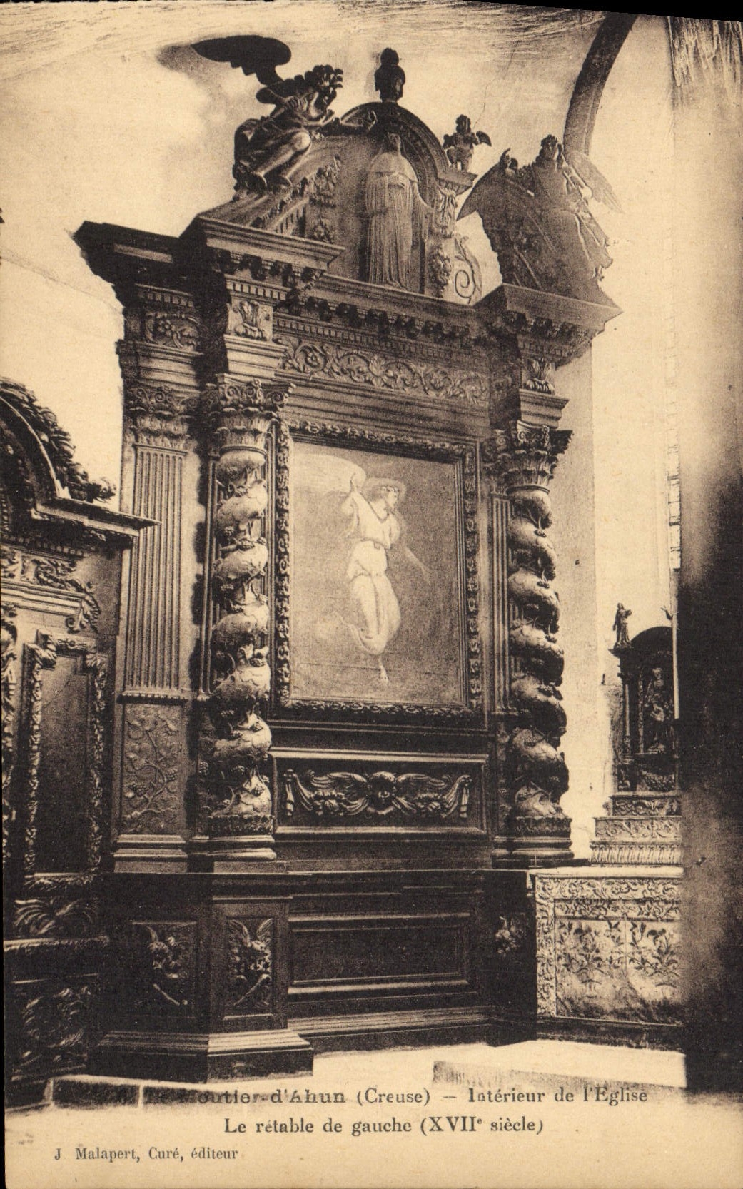 Soutier-d'Ahun (Creuse) — Intérieur de l'Église — Le retable de gauche (XVIIe siècle) — J. Malapert, Curé, éditeur