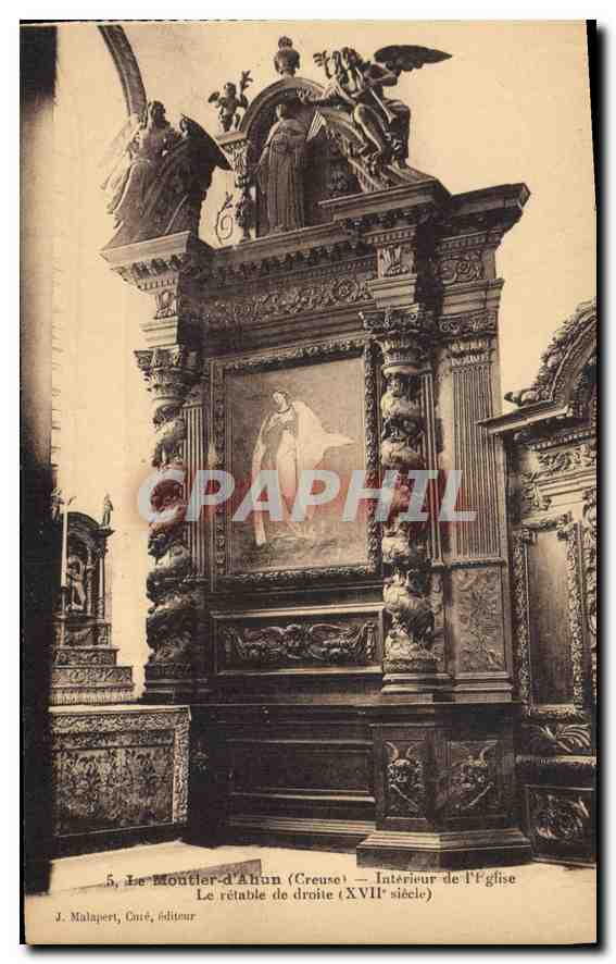 Le Montlher-d'Ahun (Creuse) — Intérieur de l'église — Le retable de droite (XVIIe siècle) — J. Malapert, Curé, éditeur