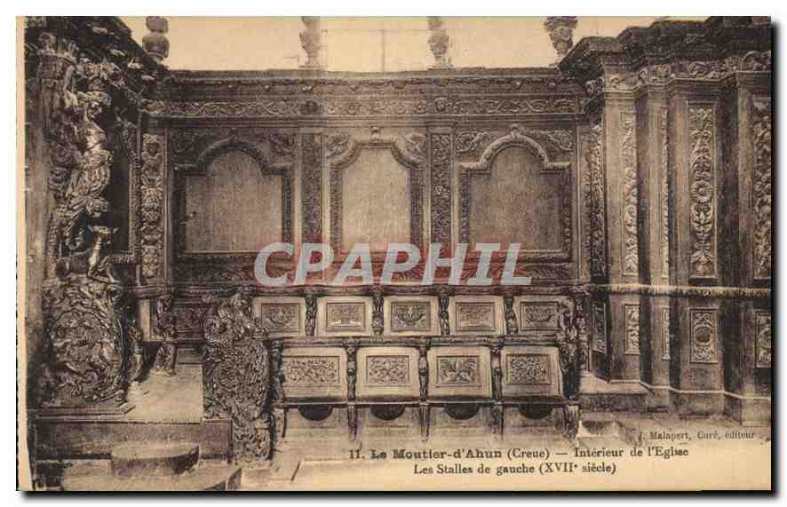 Le Moutier-d'Aun (Creuse) — Innenansicht der Kirche, die linken Stühle (17. Jahrhundert) — Malapert, Carré, Verleger