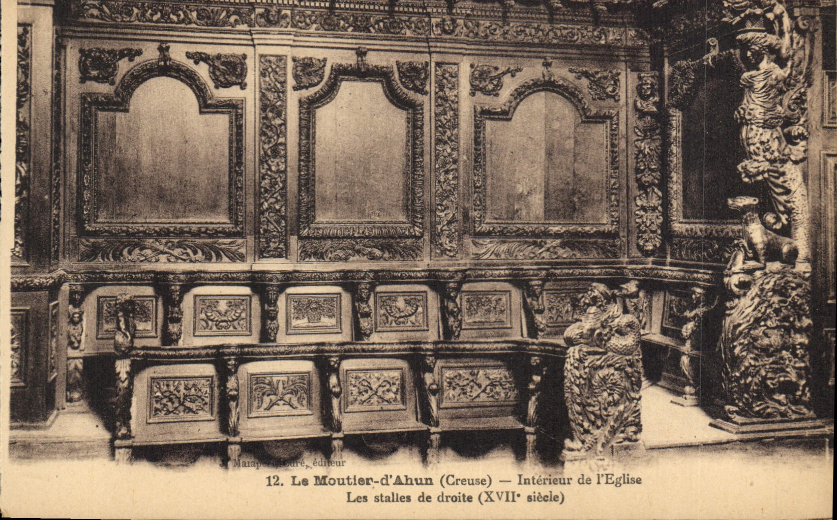 Le Moutlier-d'Ahun (Creuse) — Intérieur de l'Église, Les stalles de droite (XVIIe siècle) — Mauperché, éditeur