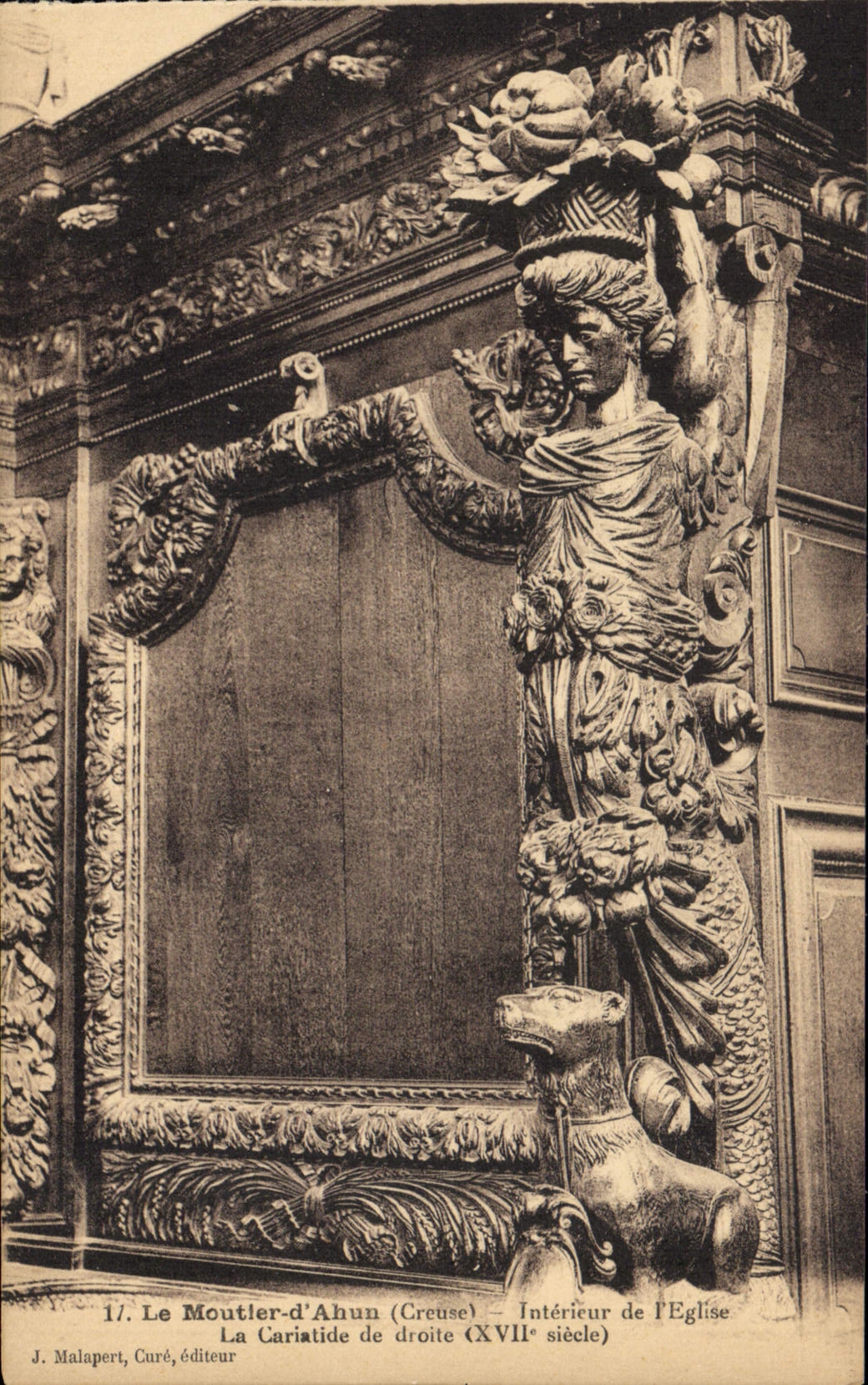 Le Moutlier-d'Ahun (Creuse) — Intérieur de l'Église — La Cariatide de droite (XVIIe siècle) — J. Malapert, Curé, éditeur