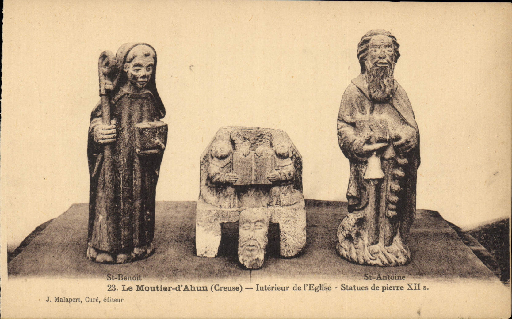 St-Benoît et St-Antoine — Statues de pierre XII s. — Le Moutier-d'Ahun (Creuse) — J. Malapert, Curé, éditeur