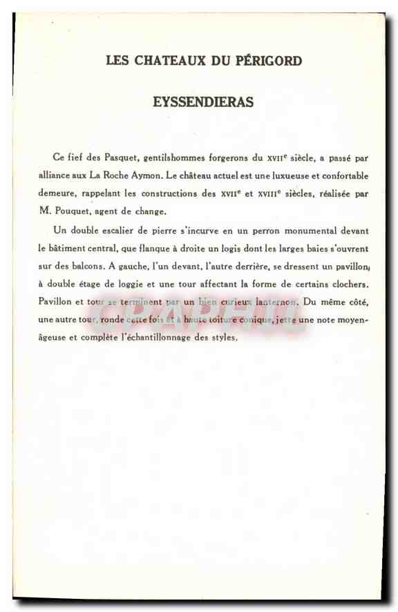 CPA Les Chateaux du Perigord Eyssendieras  — Rückseite