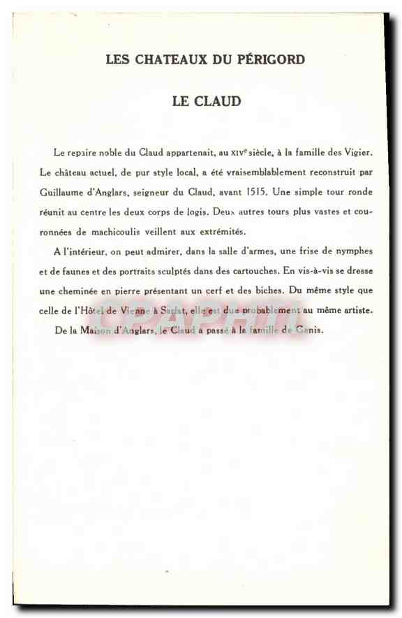 CPA Les Chateaux du Perigord le Claud  — Back