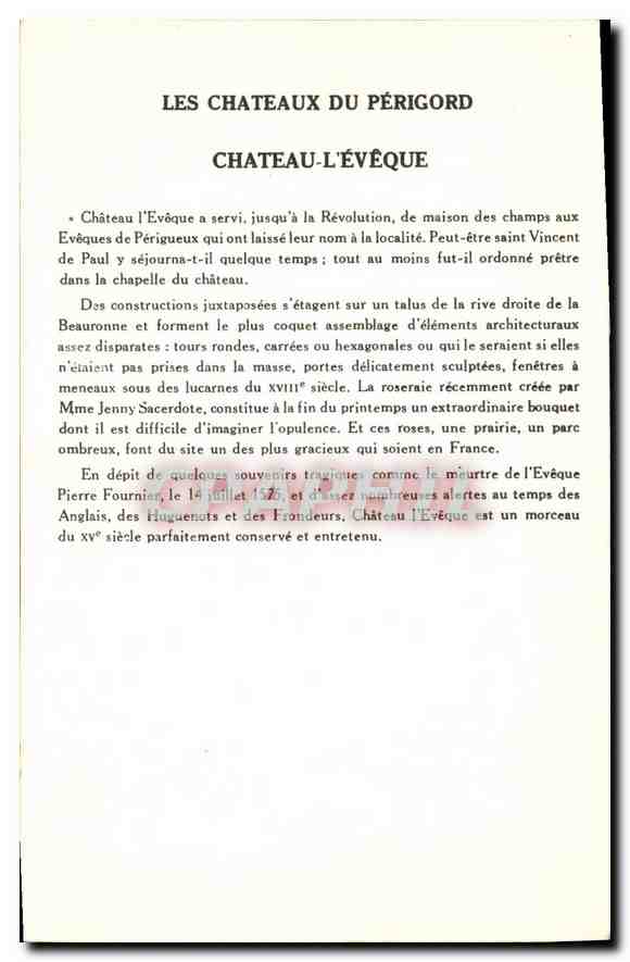 Château-l'Évêque — Châteaux du Périgord — Collection de la Solution Pauauberge, 9e Série — Verso