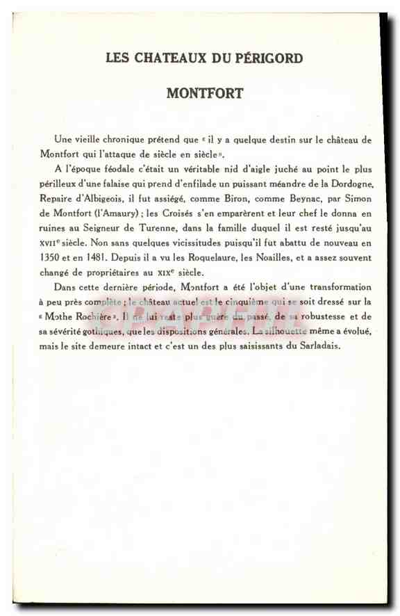 CPA Les Chateaux du Perigord Montfort  — Verso