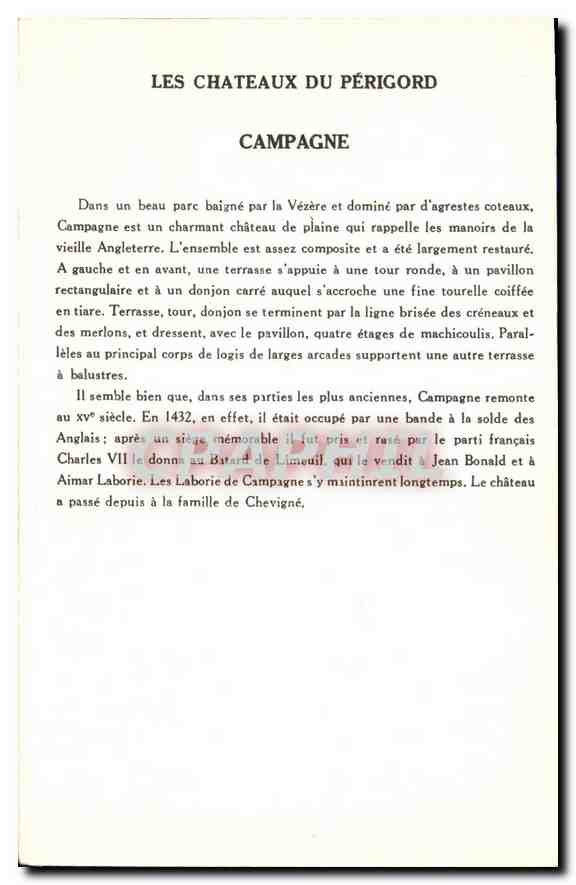CPA Les Chateaux du Perigord Campagne  — Rückseite