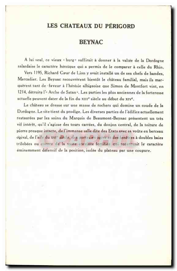 CPA Les Chateaux du Perigord Beynac  — Rückseite