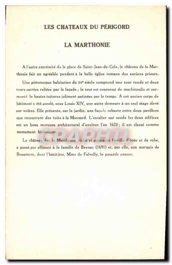 CPA Les Chateaux du Perigord la Marthonie  — Verso