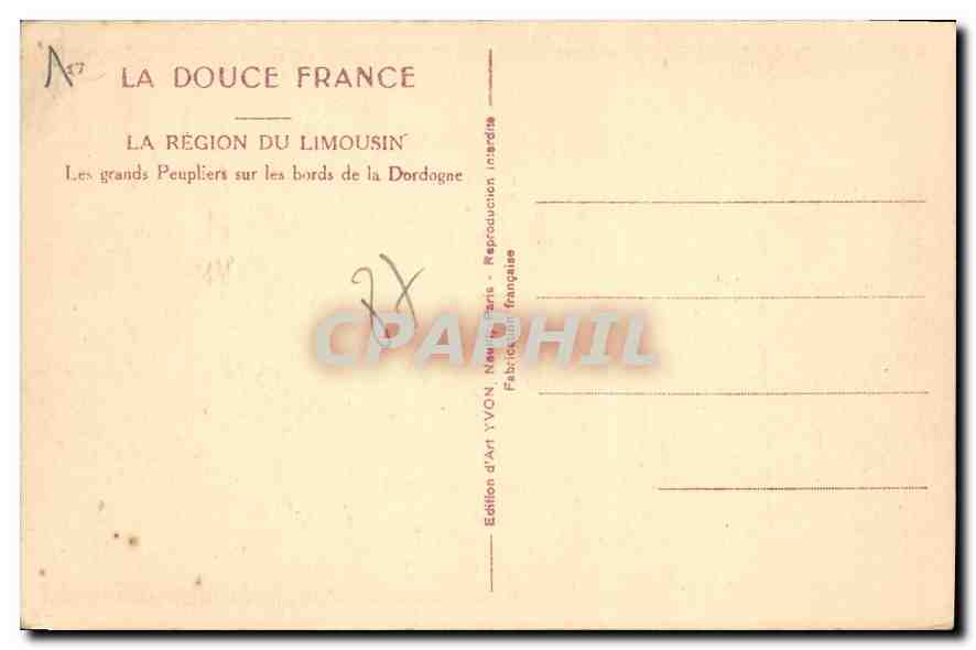 CPA La Douce France La Region du Limousin Les Grands Peupliers sur les bords de la Dordogne  — Back
