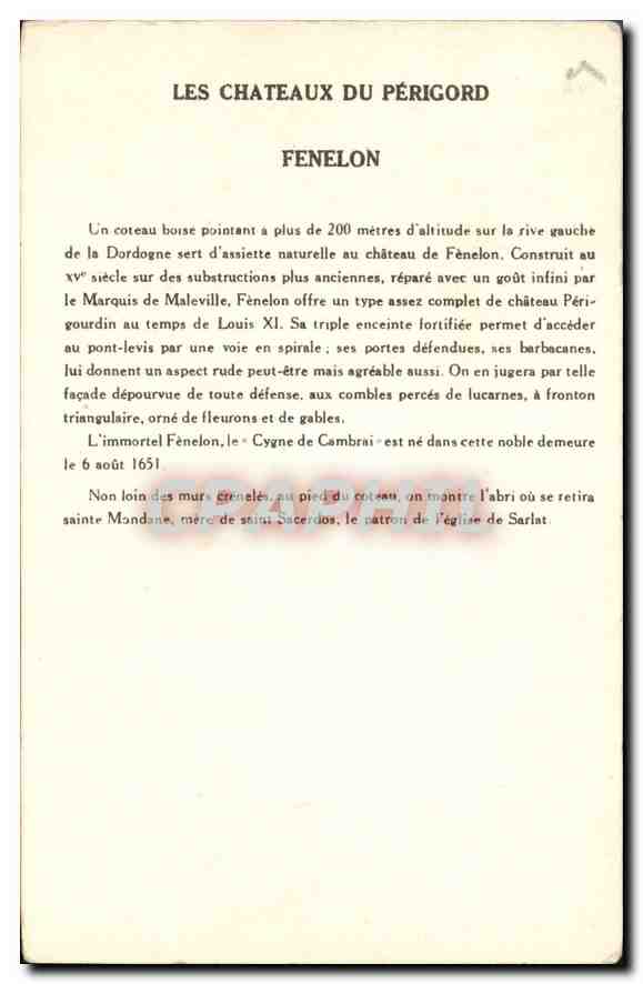 CPA Les Chateaux du Perigord Fenelon  — Rückseite