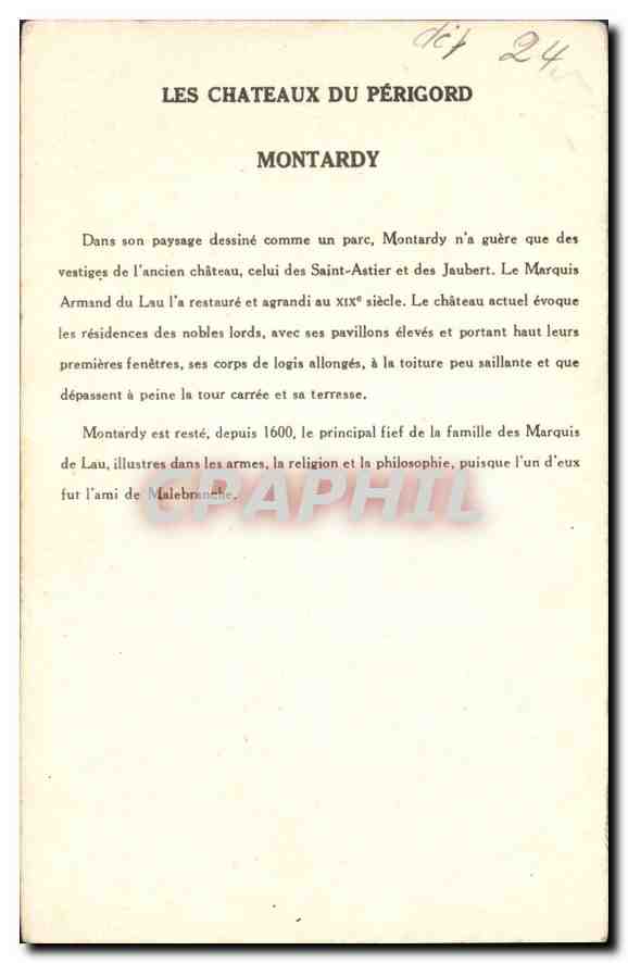 CPA Les Chateaux du Perigord Montardy  — Back