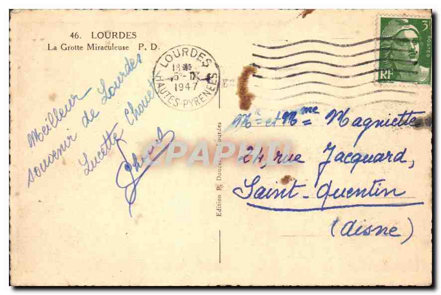 CPA Lourdes La Grotte Miraculeuse  — Verso