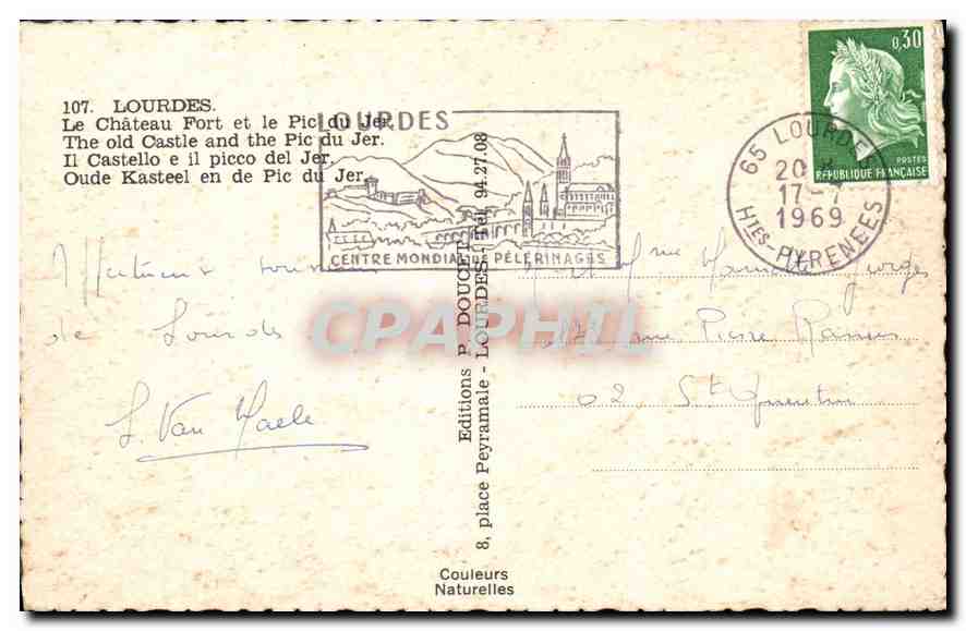 CPA Lourdes Le Chateau Fort et le Pic du Jer  — Verso
